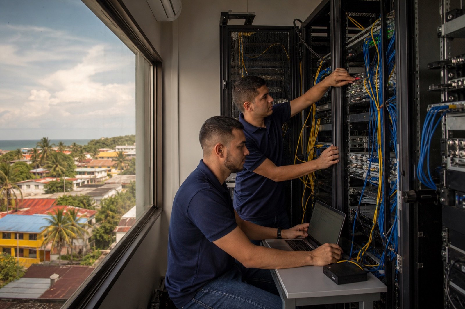 Ingenieros de un ISP administrando infraestructura propia en un territorio colombiano